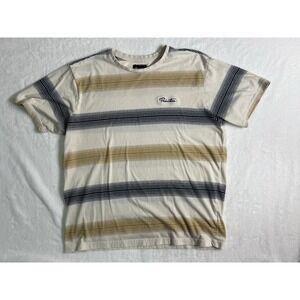 Primitive Apparel Striped Beige Navy Yellow Crew Neck Short Sleeve T-Shirt L